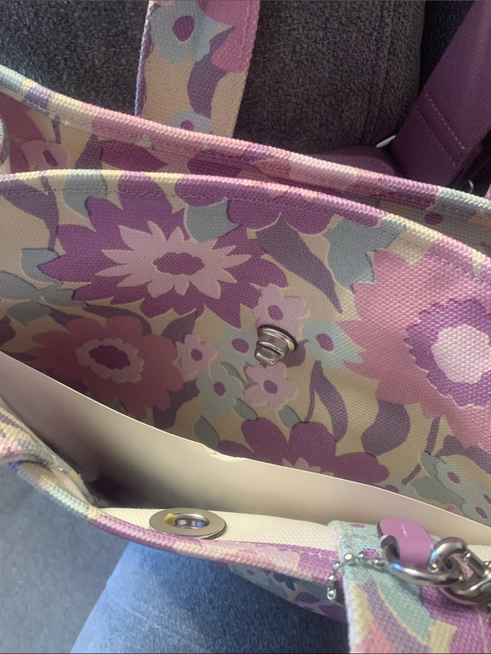 Coach Floral Tote in Pastel Purple, Pink, Cream